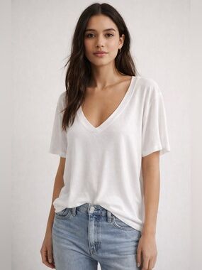 Zara White V-Neck Tee with Tag 🤍